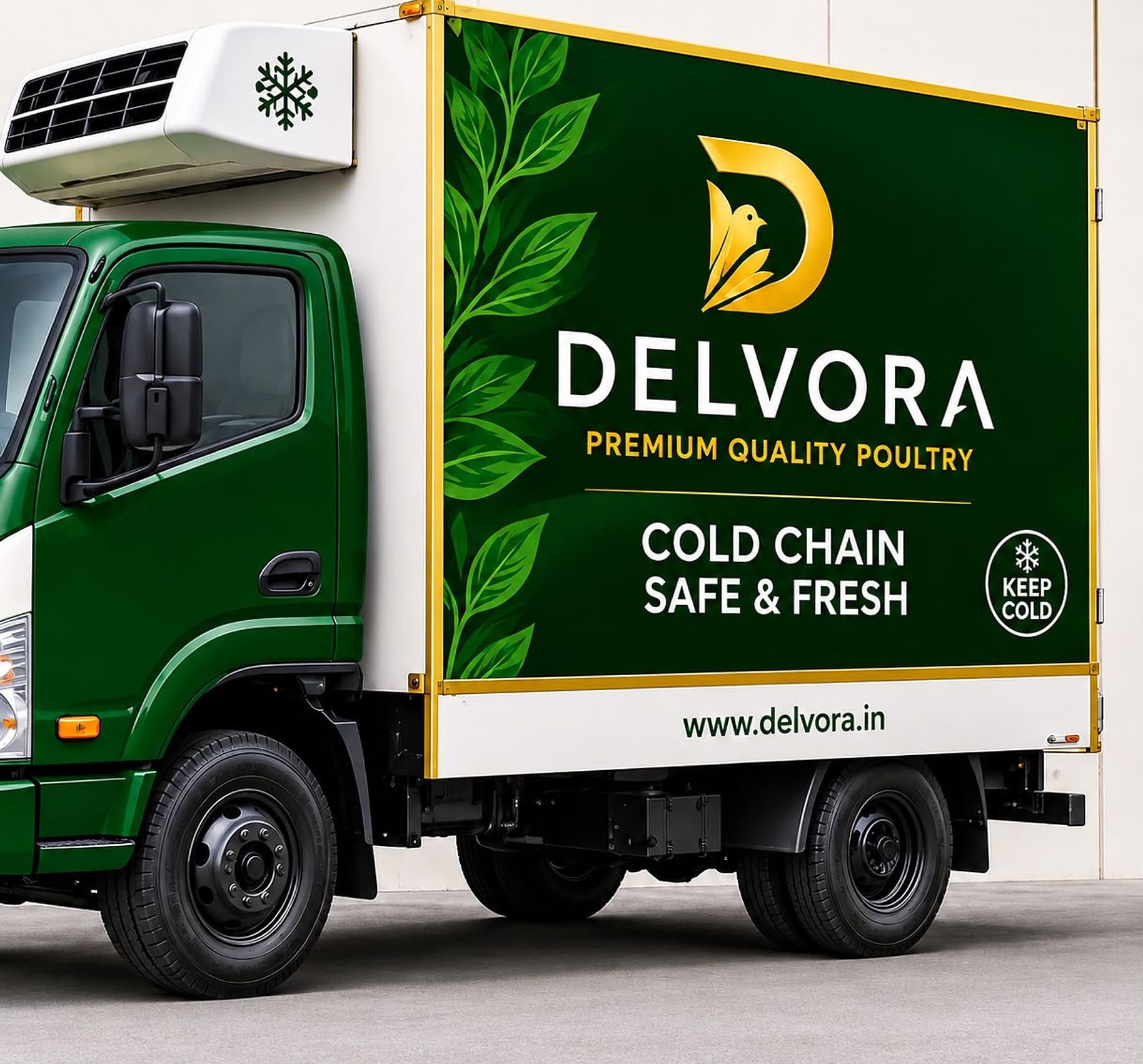 Delvora refrigerated cold chain delivery van in forest green livery